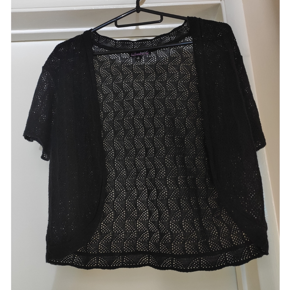 Black Short Sleeve Lace Cardigan